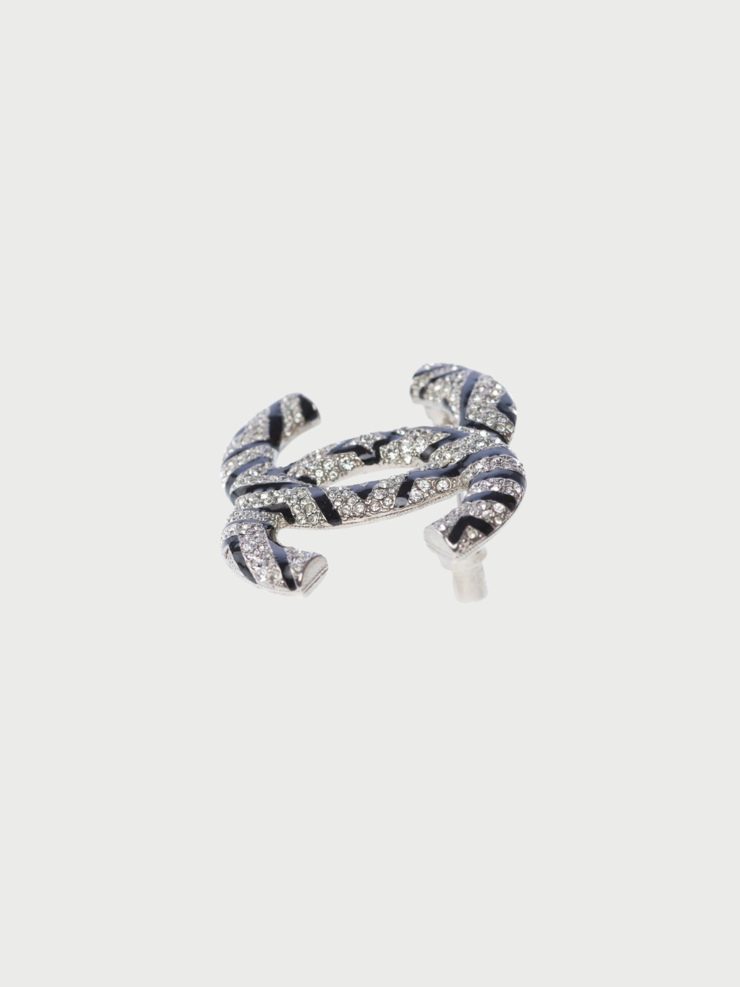 Chanel 2010s Silver Black Metal CC Crystal Brooch