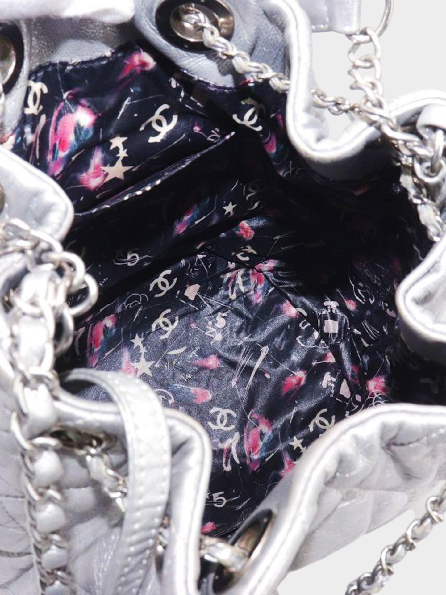 Chanel 2017-2018 Silver 2-Way Drawstring Bucket Bag
