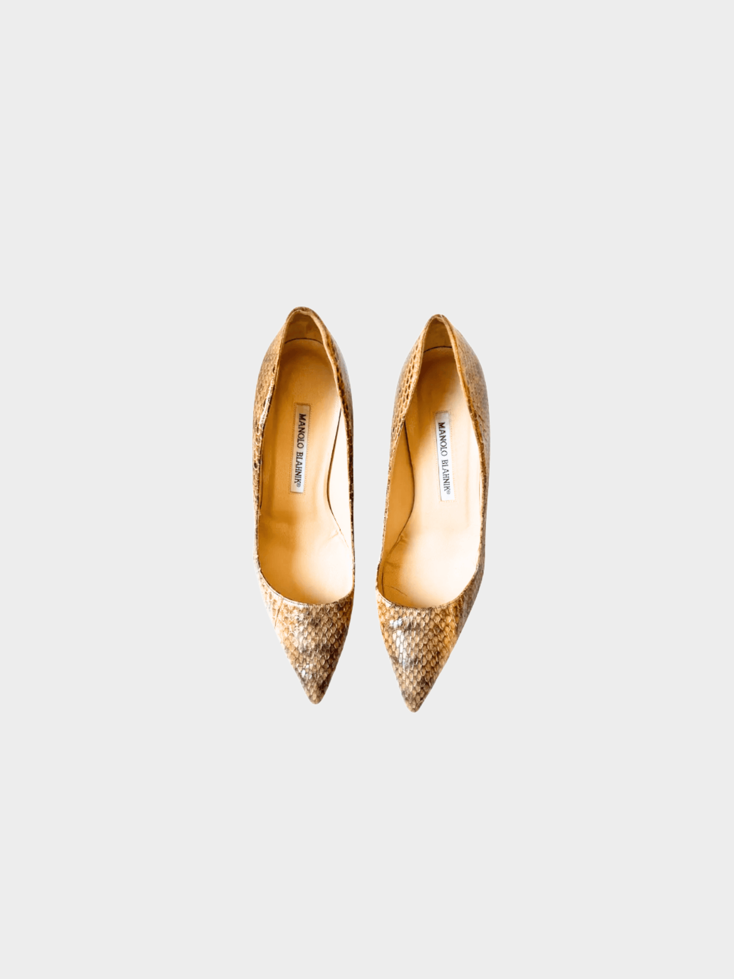Manolo Blahnik 2000s Snake Skin Brown Beige Pump Heels