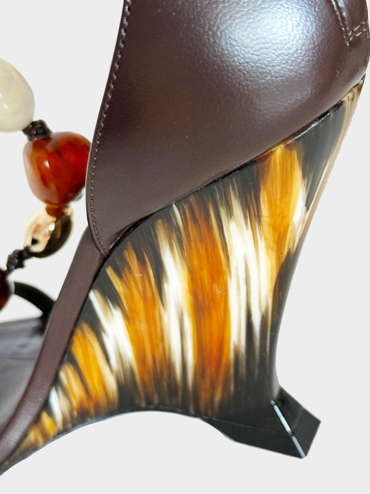Ferragamo SS 2024 Brown Leather Selene Stone-embellished Wedge Heels