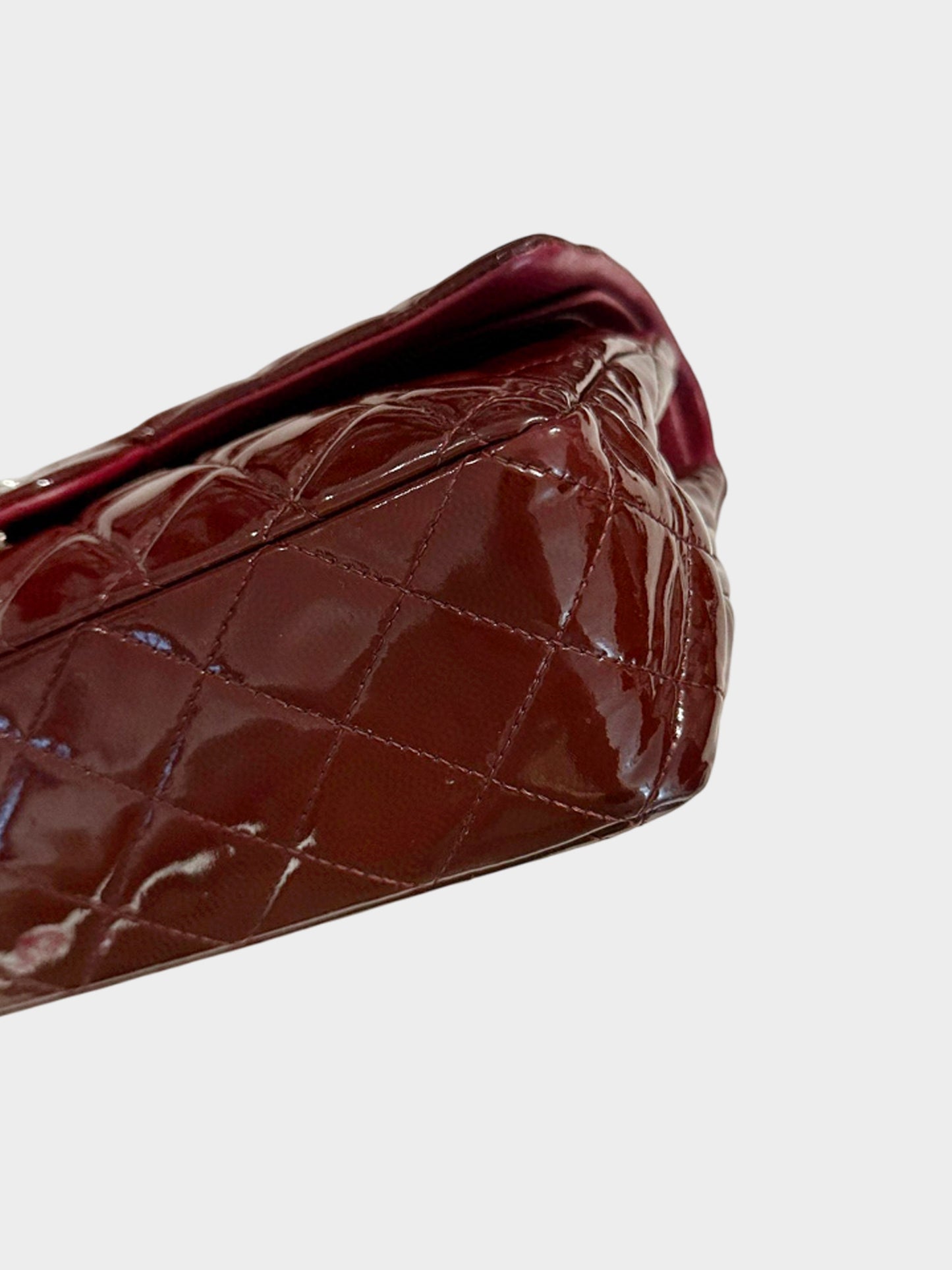 Chanel 2009-2010 Burgundy Patent Leather Classic Medium Double Flap Bag