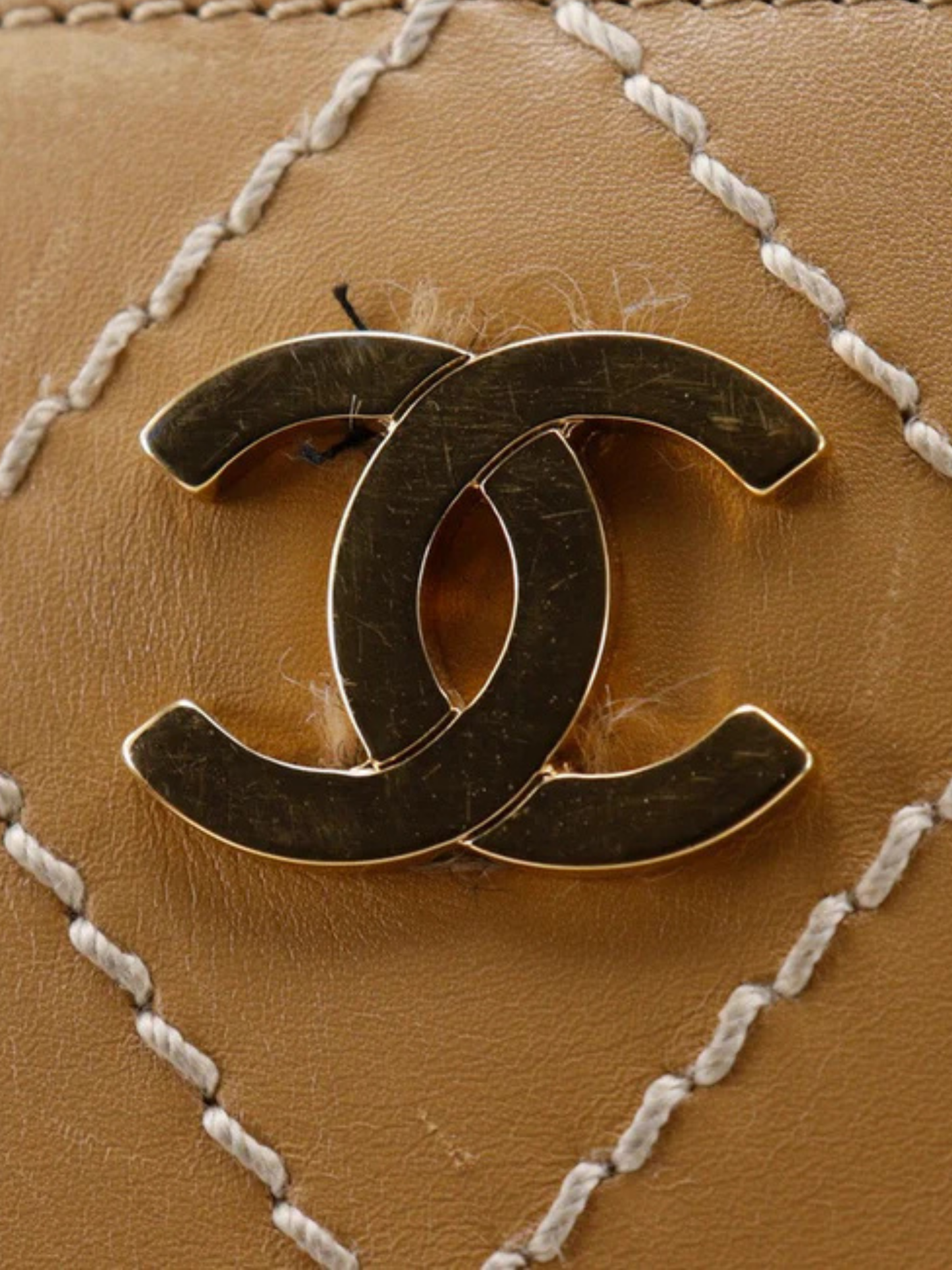 Chanel 2000s Beige Calfskin Wild Stitch Tote Bag