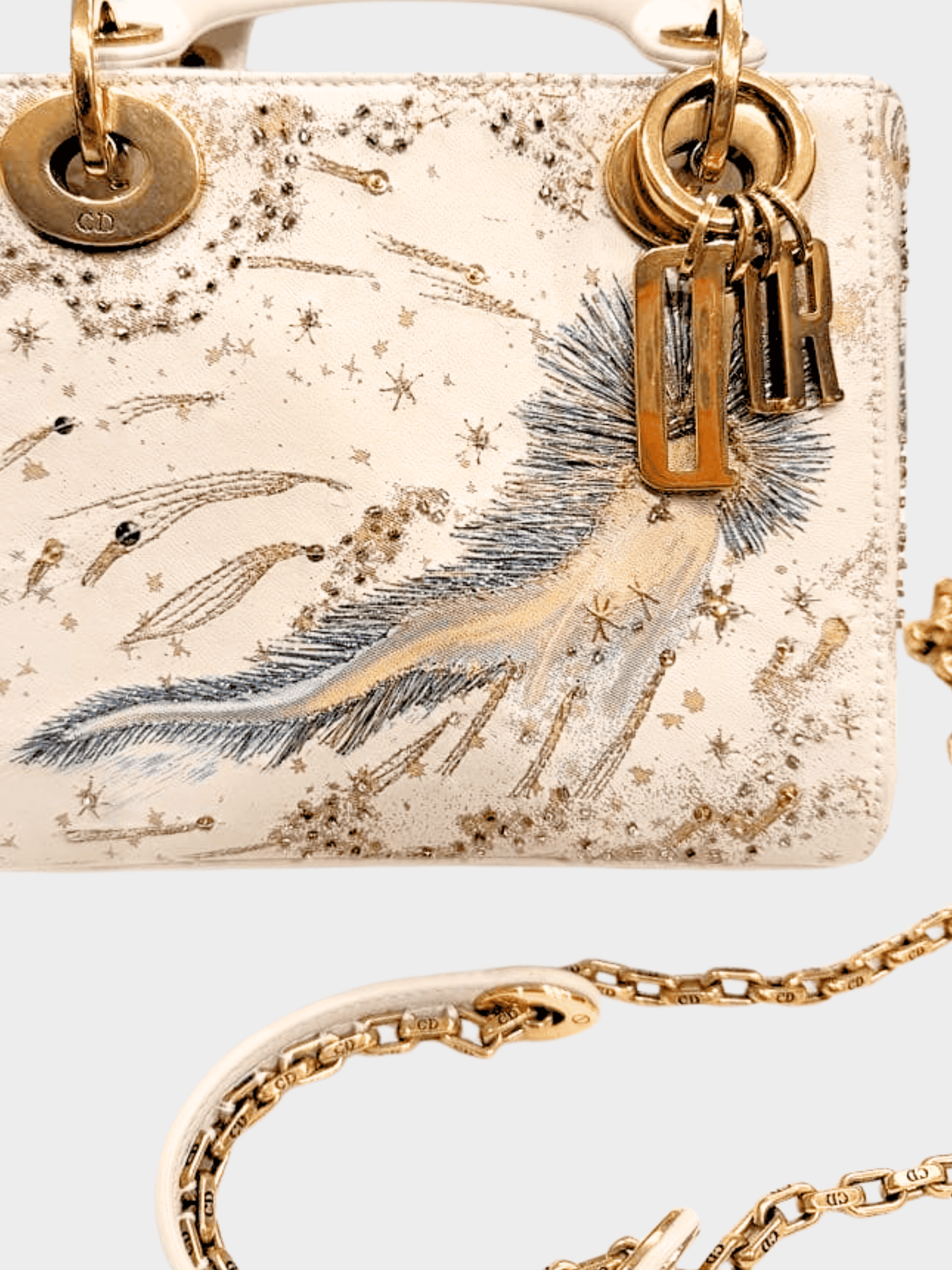 Christian Dior 2010s White Mini Lady Dior Bag Embroidered Calfskin