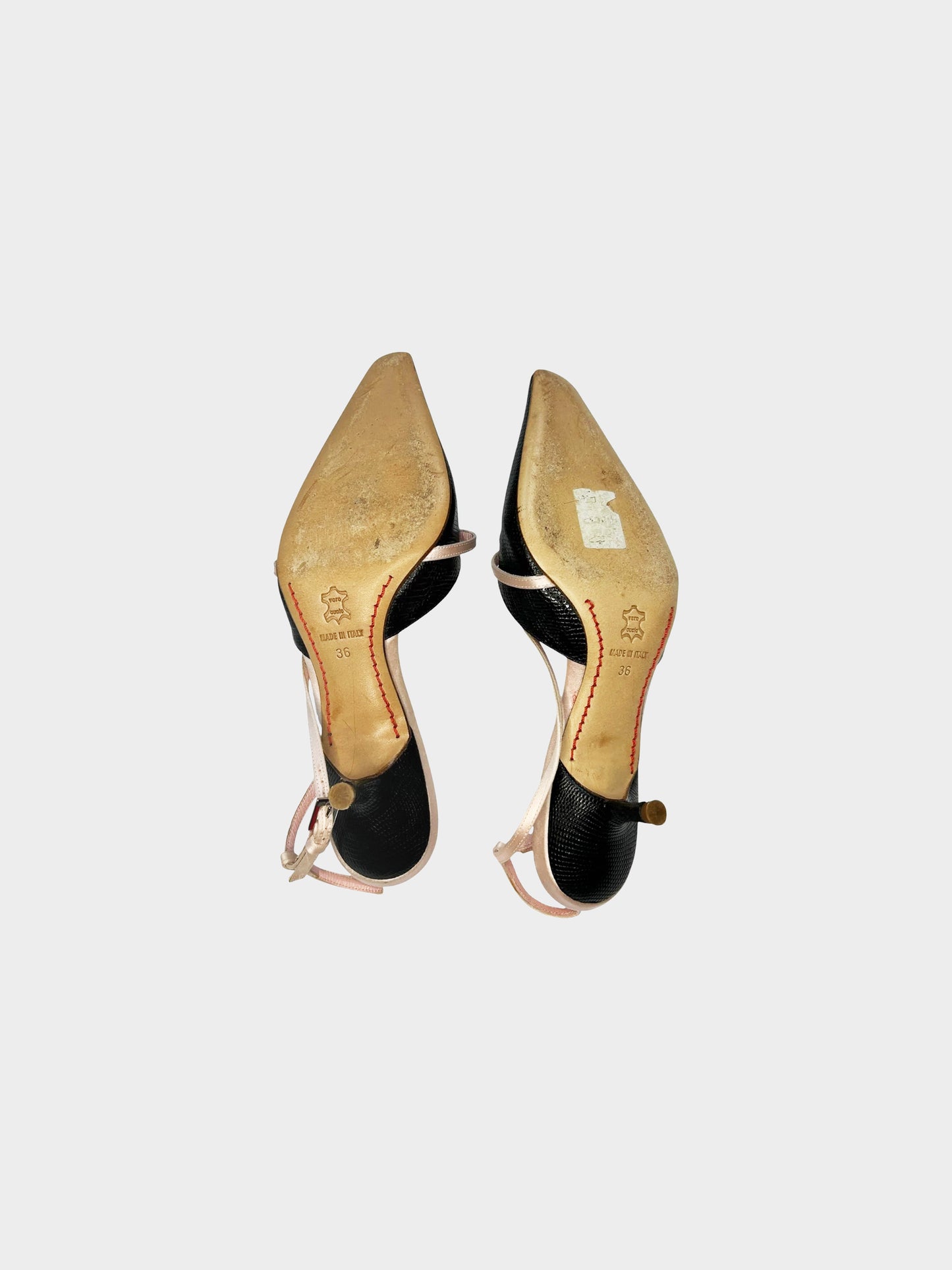 Valentino 2000s Python Leather and Satin Bow Tie Slingback Heels