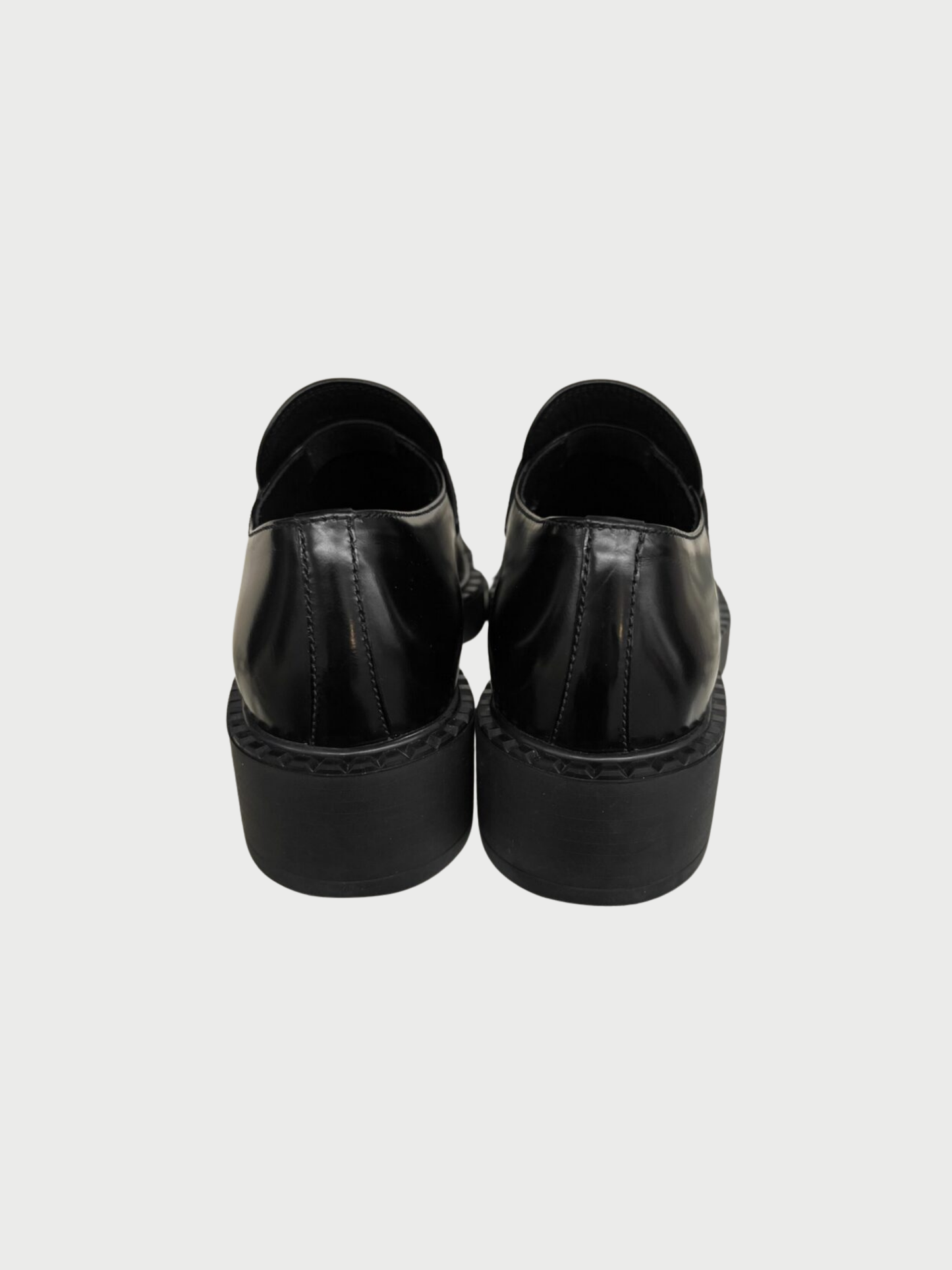 Prada 2020s Black Brushed Leather Chocolate Loafers