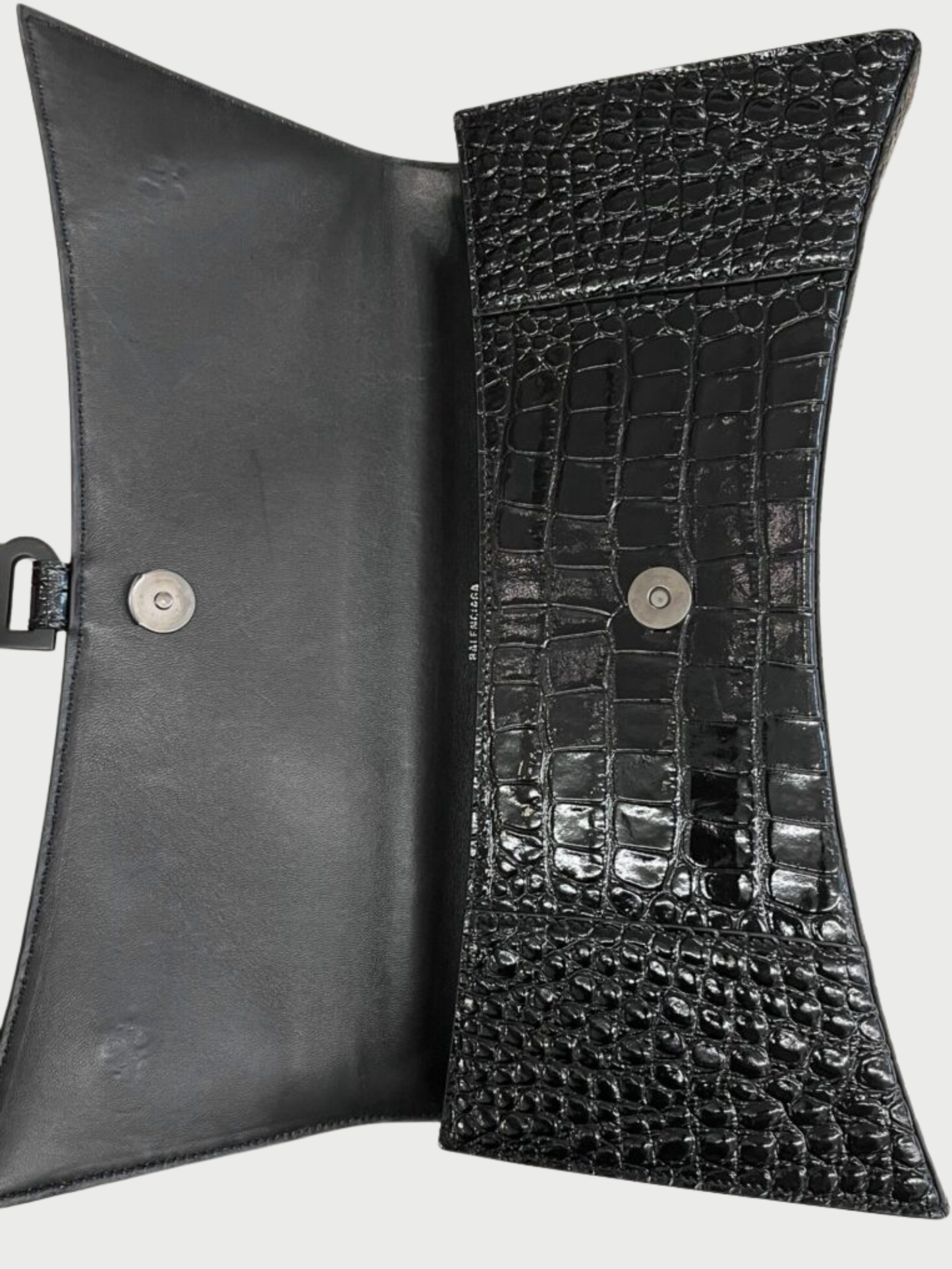 Balenciaga 2020s Black Embossed Croc Leather Hourglass Stretch Bag