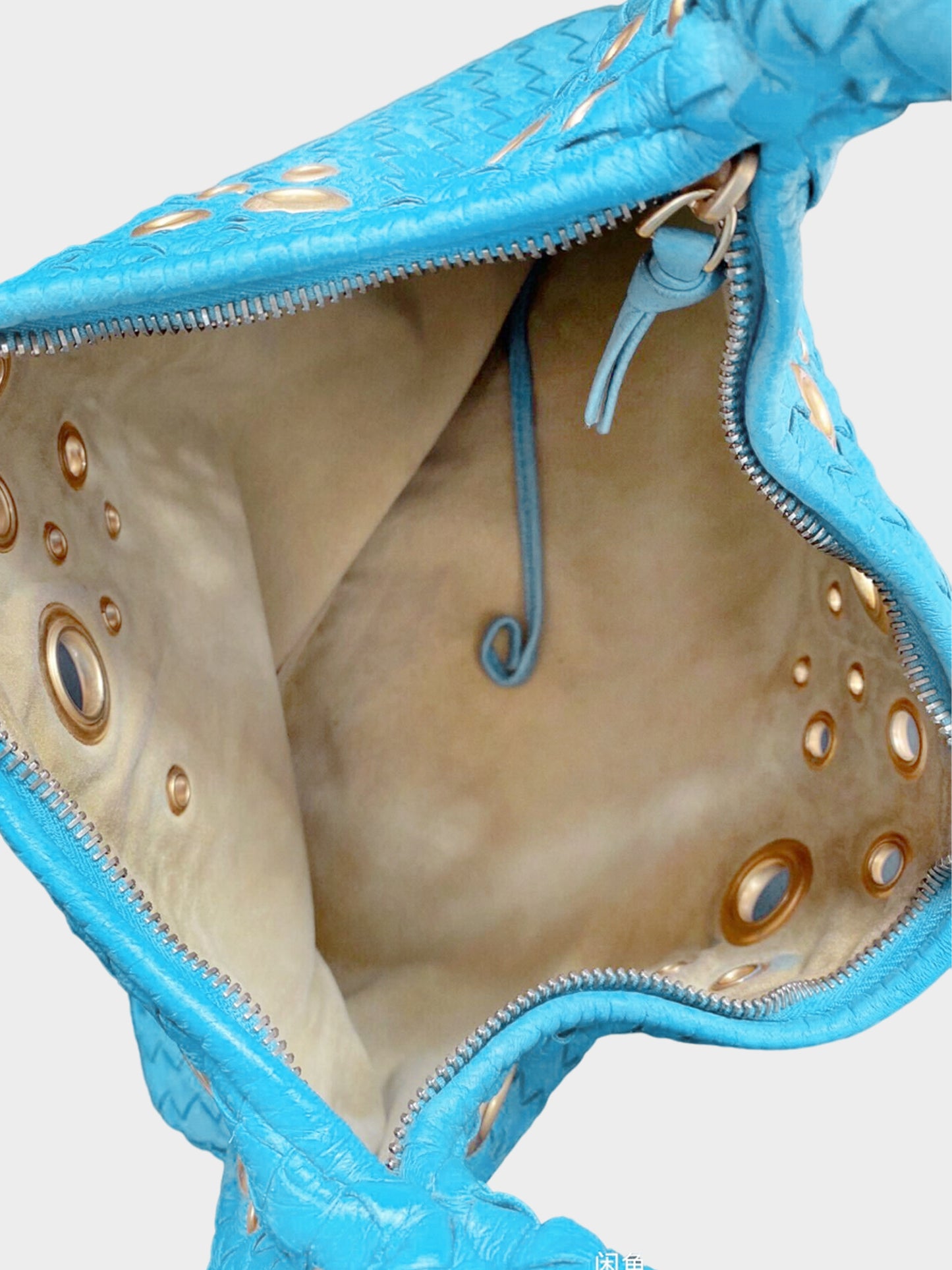 Bottega Veneta Mid-2000s Blue Grommet Nappa Intrecciato Hobo Bag