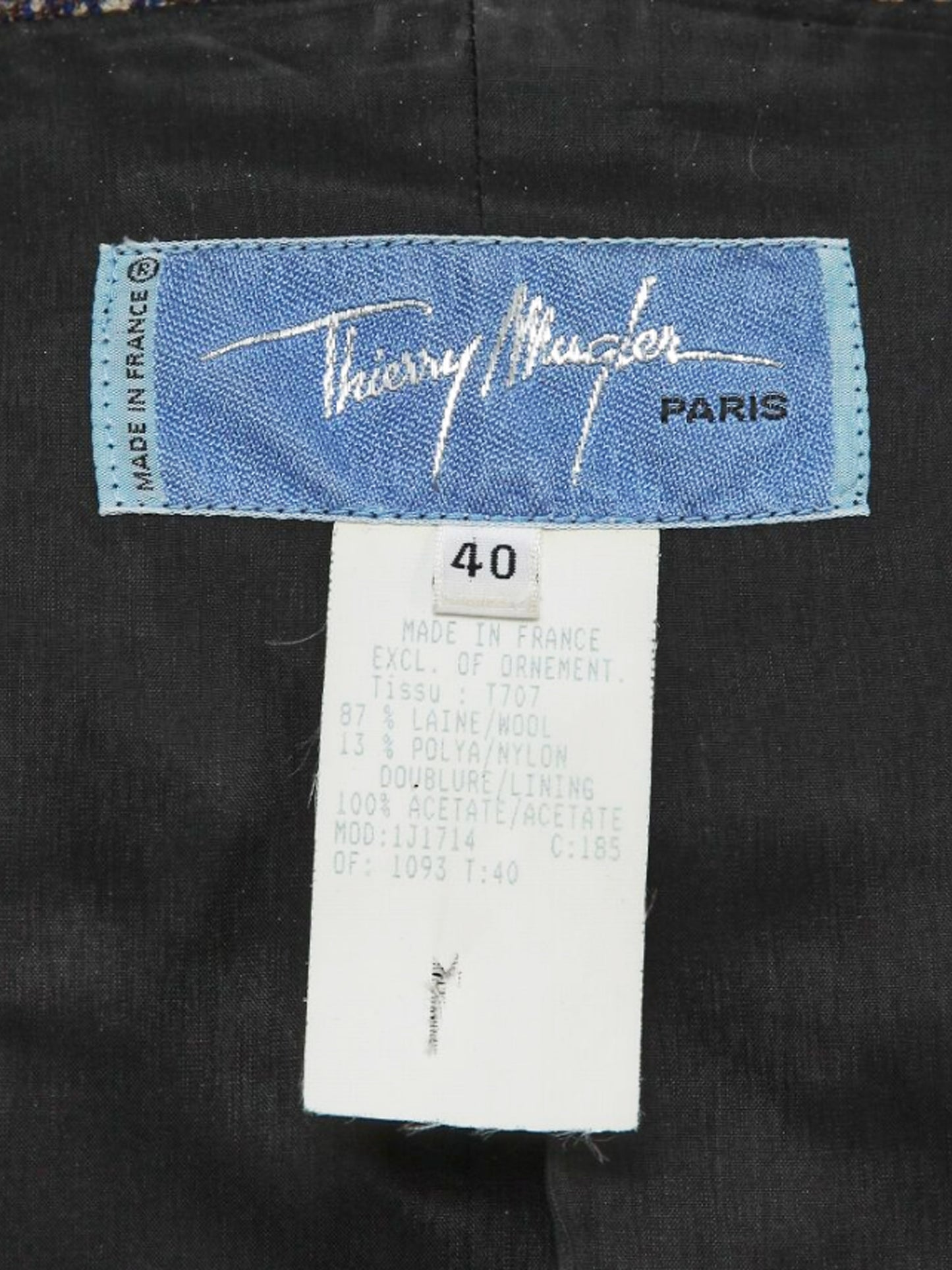 Thierry Mugler 1990s Blue and Grey Fitted Blazer and Skirt Set