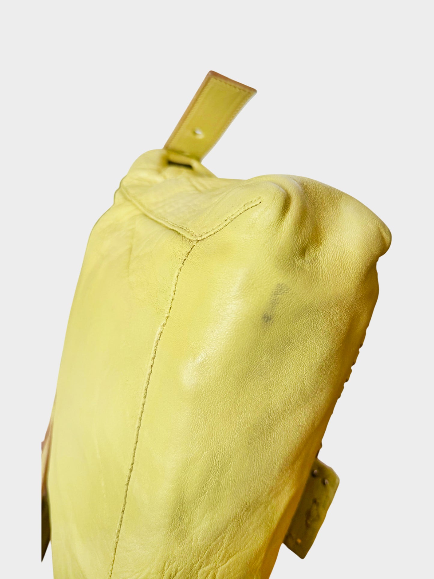 Fendi 2005 Yellow Leather Whipstitch XL Baguette