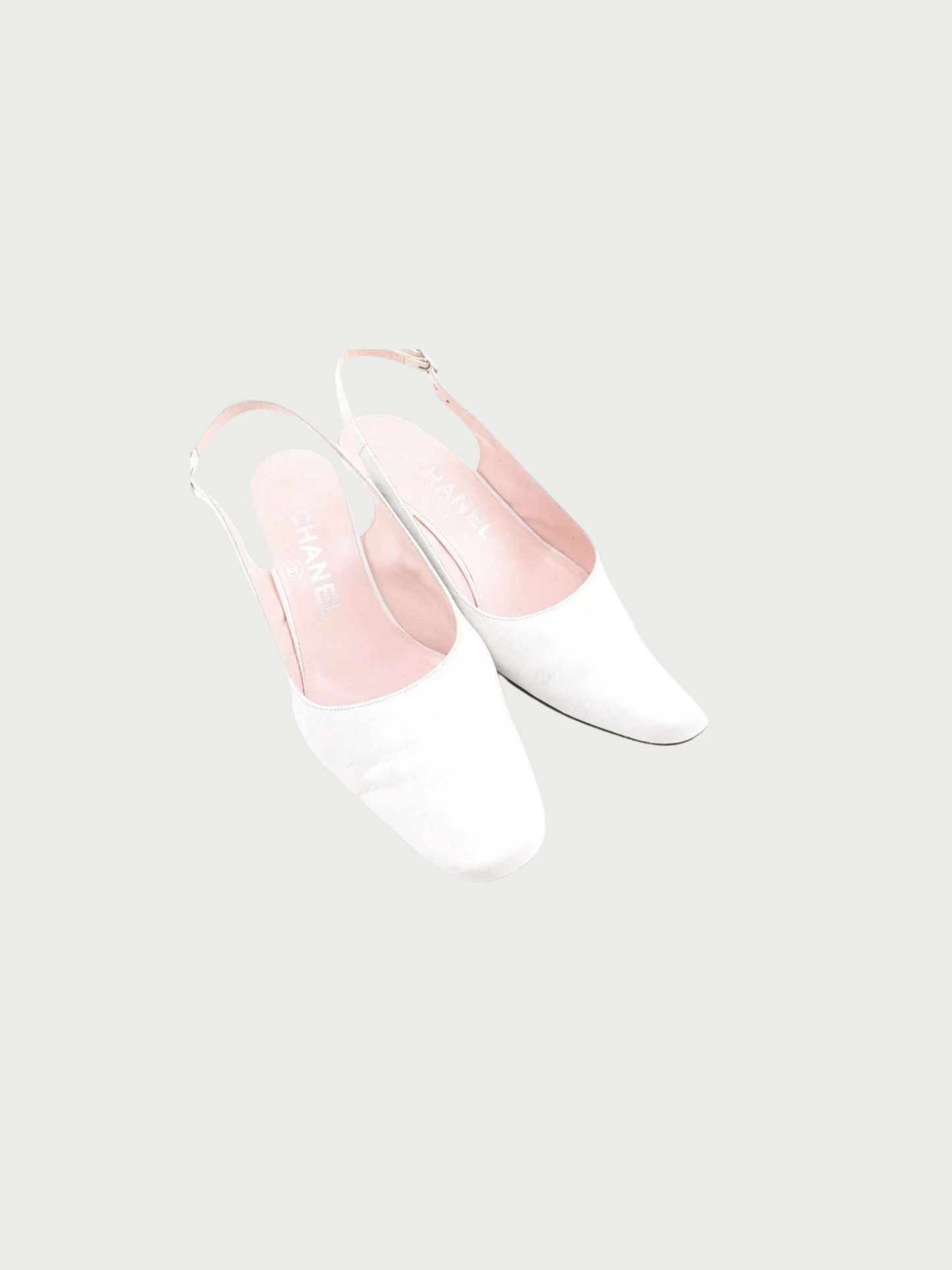 Chanel 1990s White Leather CC Backstrap Pumps