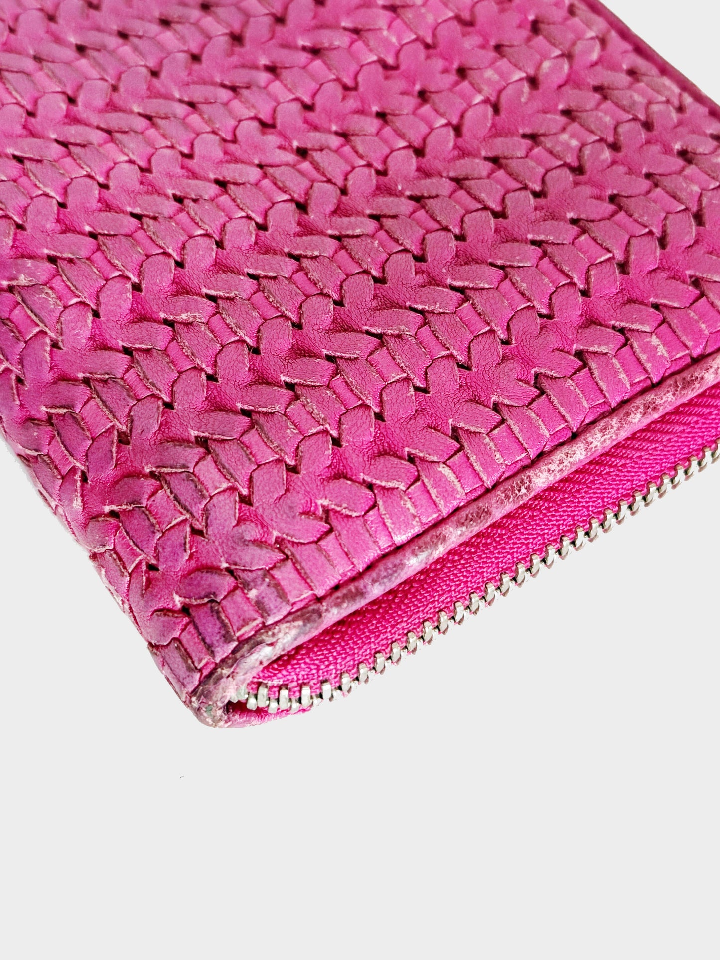 Christian Dior Late 2000s Pink Braided Leather Wallet