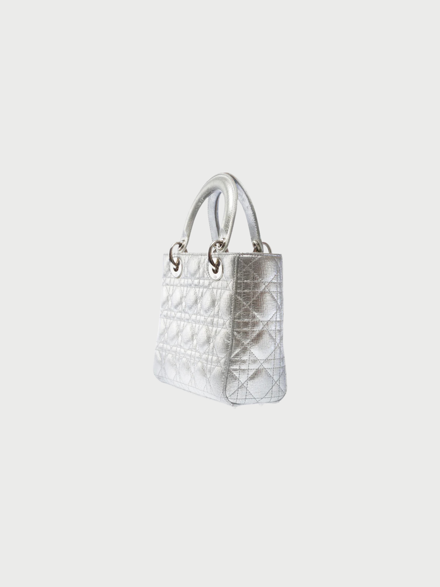 Christian Dior 2000s Silver Leather Lady Dior Small Bag