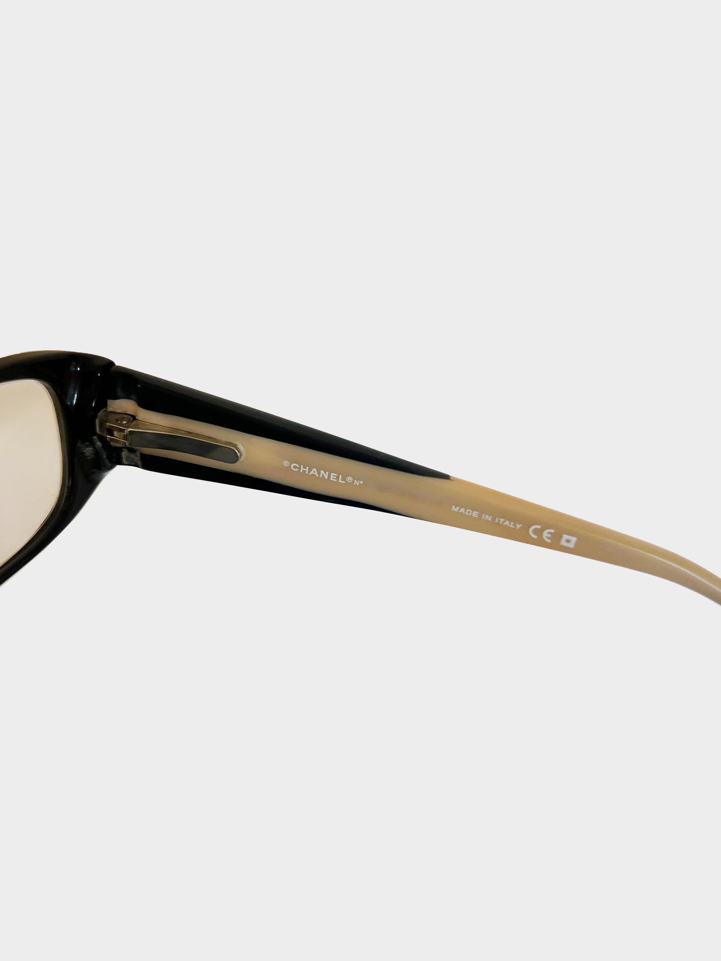 Chanel 2000s Beige and Black Bi-Color CC Logo Oval Glasses