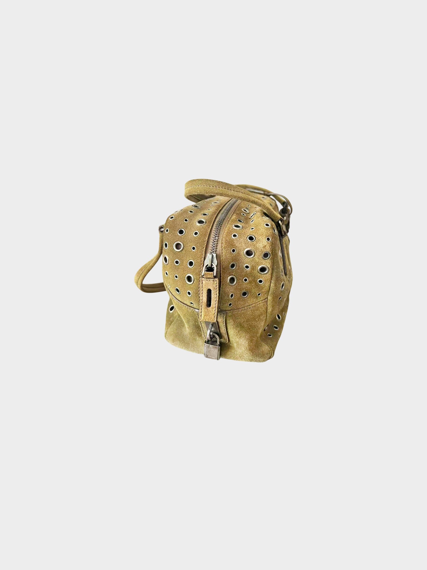 Prada 2000s Khaki Suede Grommet Bag