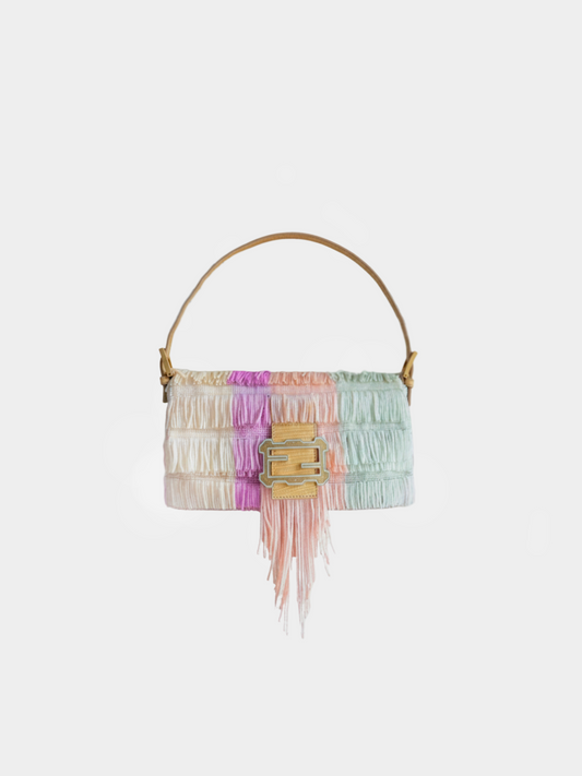 Fendi 2000s Pastel Multicolor Beaded Fringe Baguette