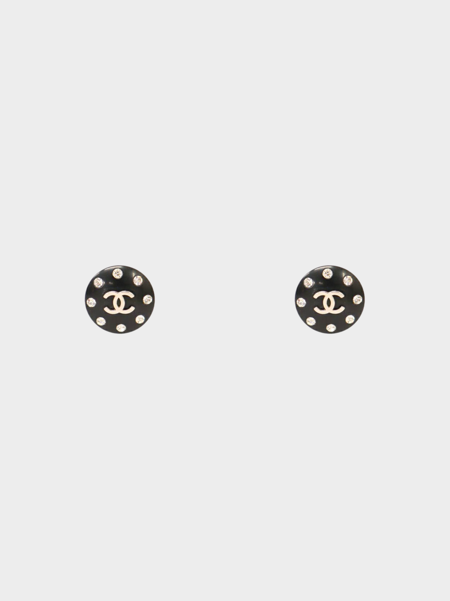 Chanel 2010s Black and Silver Rhinestone CC Round Clip-on Earrings