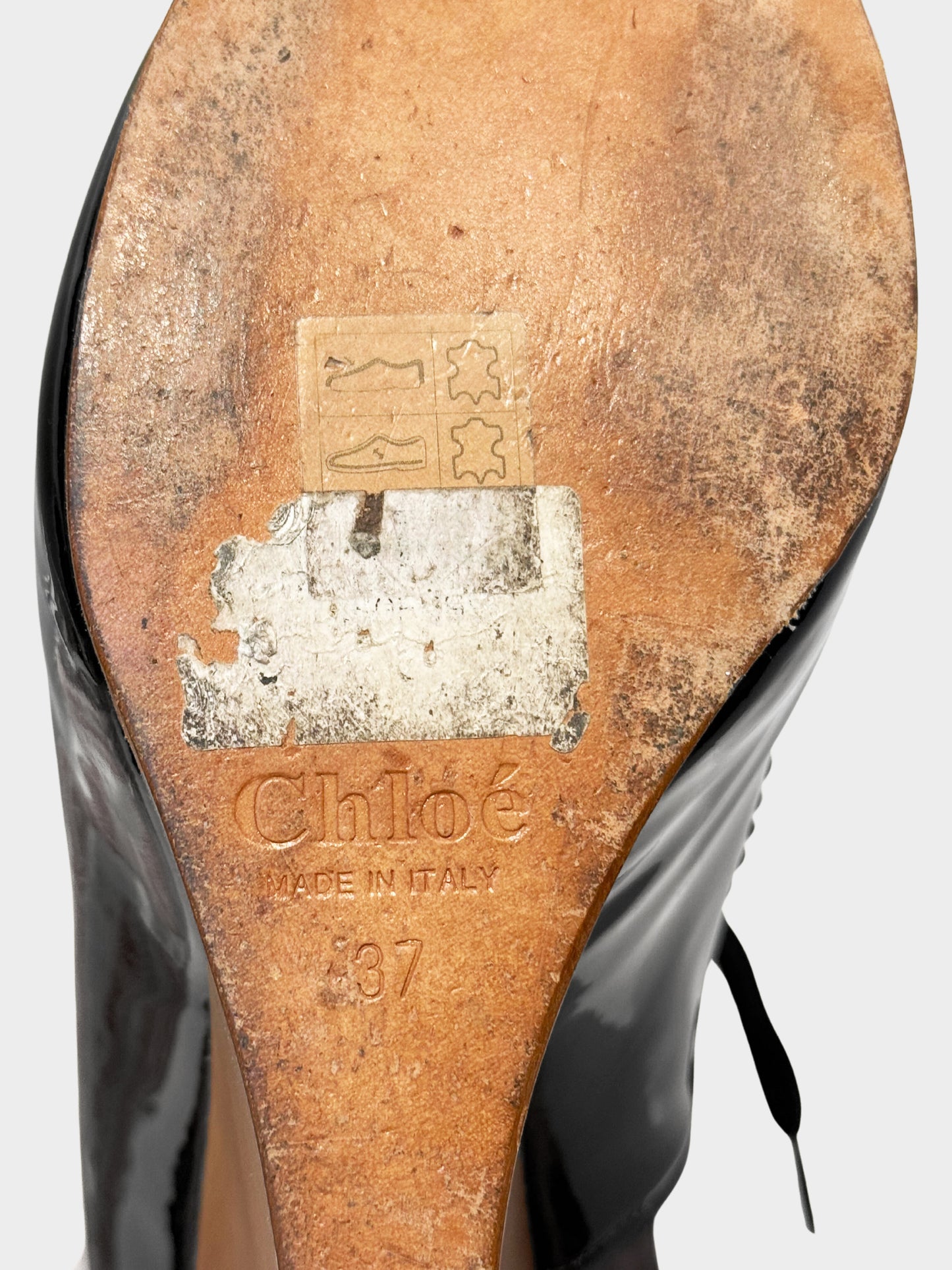 Chloe 2000s Black Patent Leather Lace-up Wedge Heels