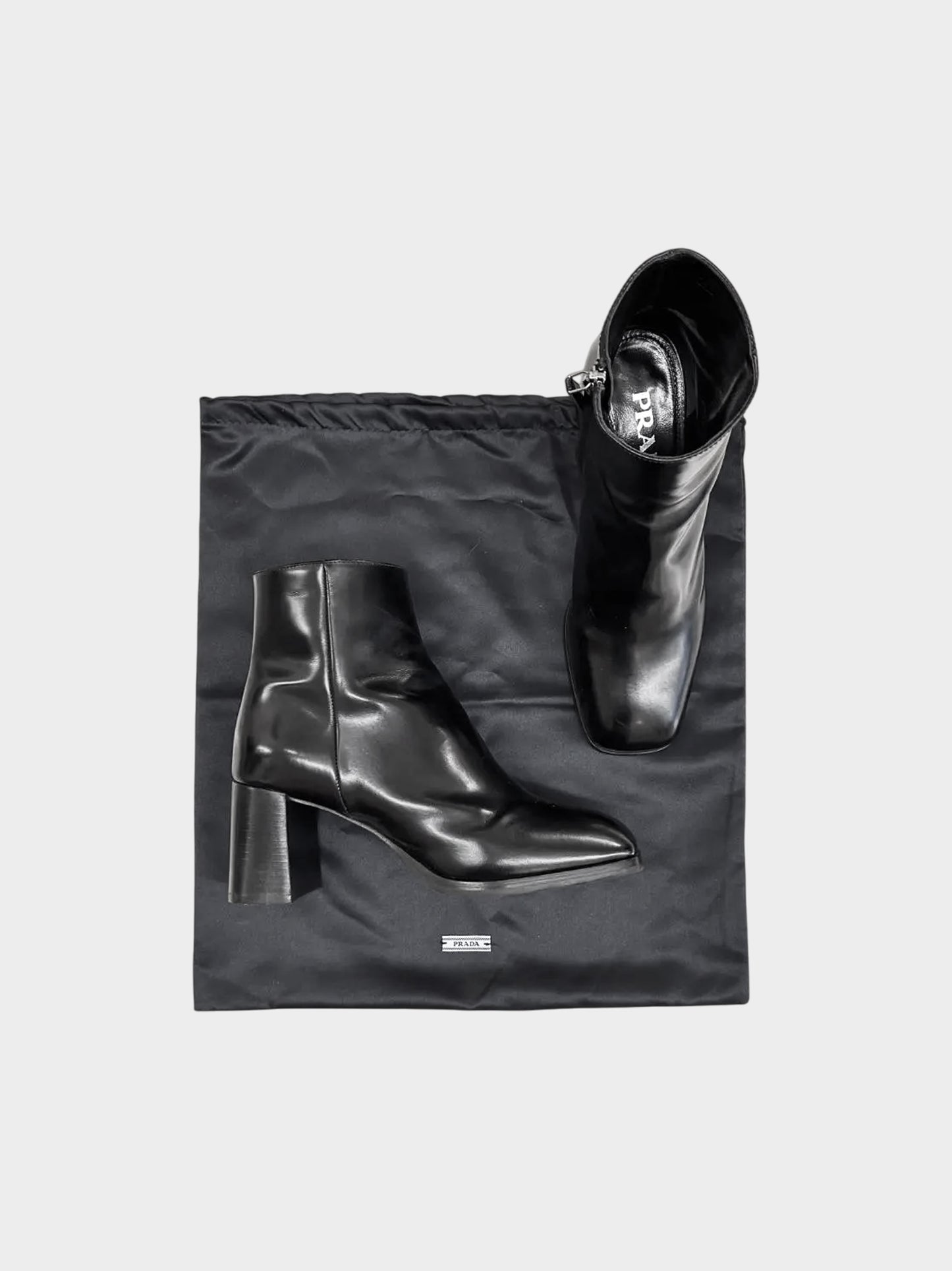 Prada Late 2010s Black Leather Square Toe Ankle Boots