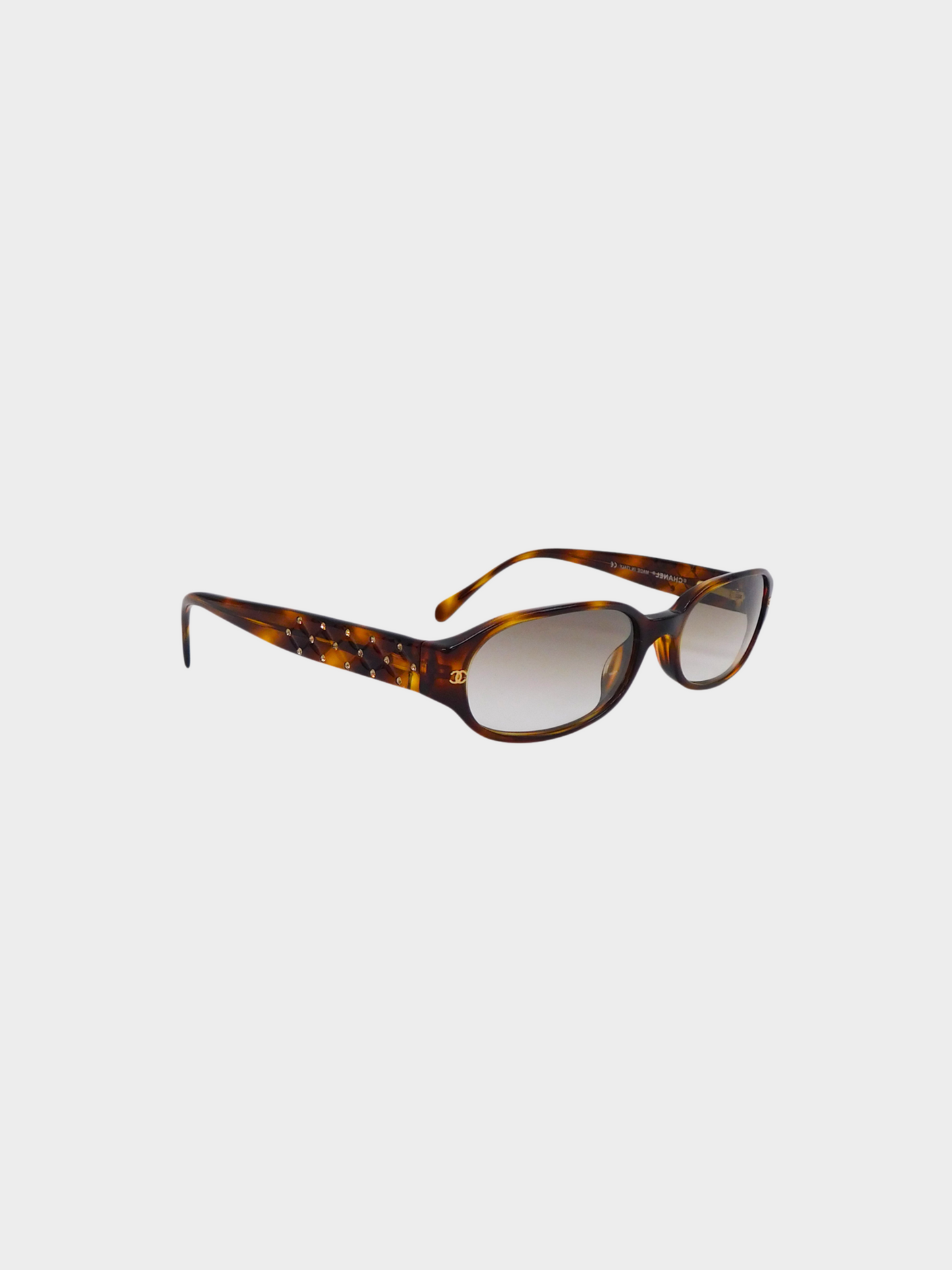 Chanel 2000s Brown Tortoiseshell CC Rhinestone Matelasse Sunglasses