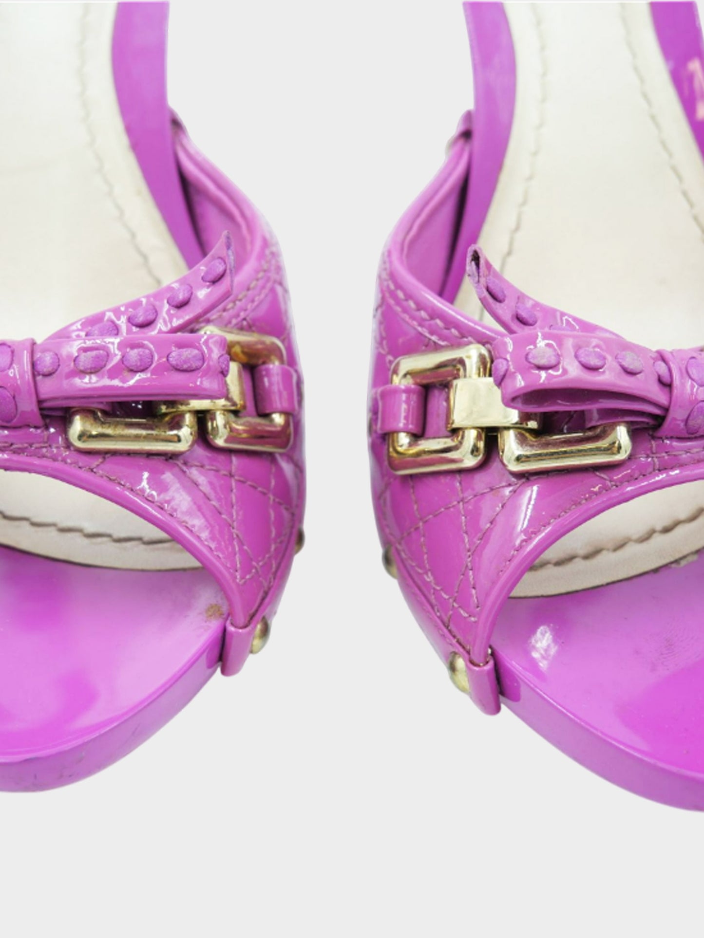 Christian Dior 2000s Purple Patent Leather Cannage Quilt Bow Heels