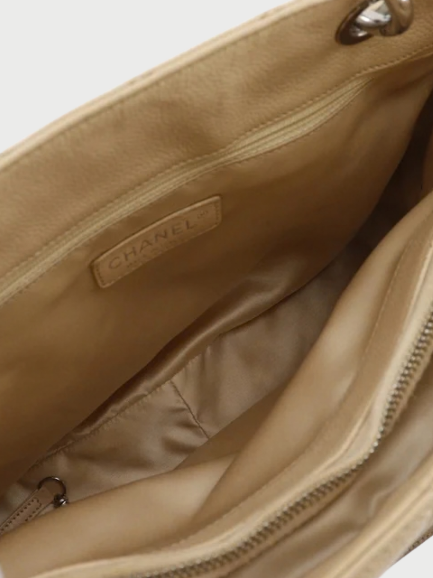 Chanel 2010s Beige Caviar Leather Grand Shopping Tote Bag