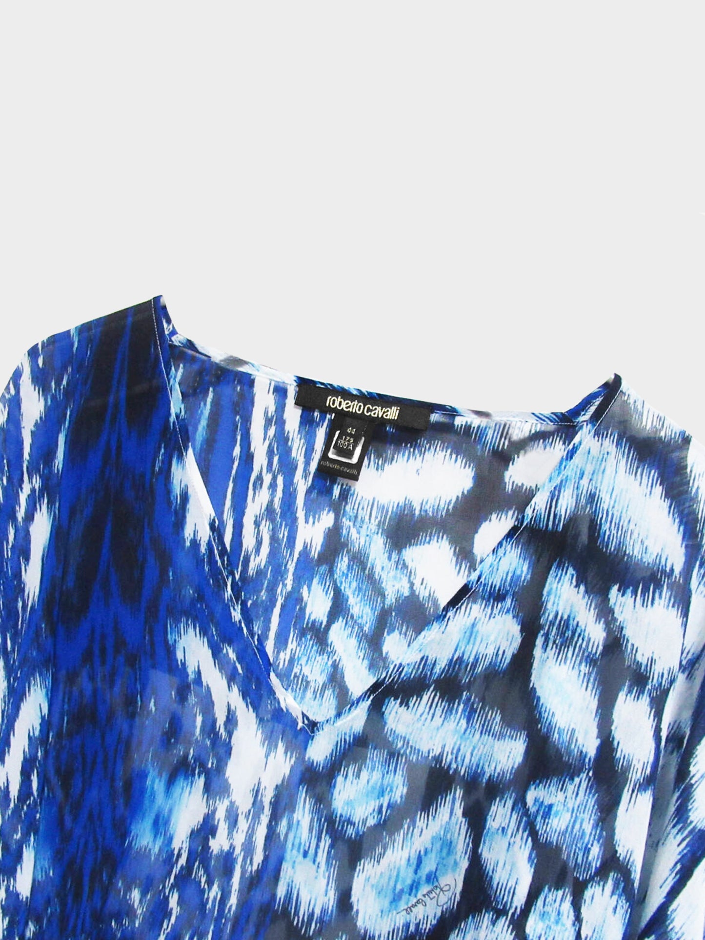 Roberto Cavalli 2010s Blue and White Animal Print Silk Poncho
