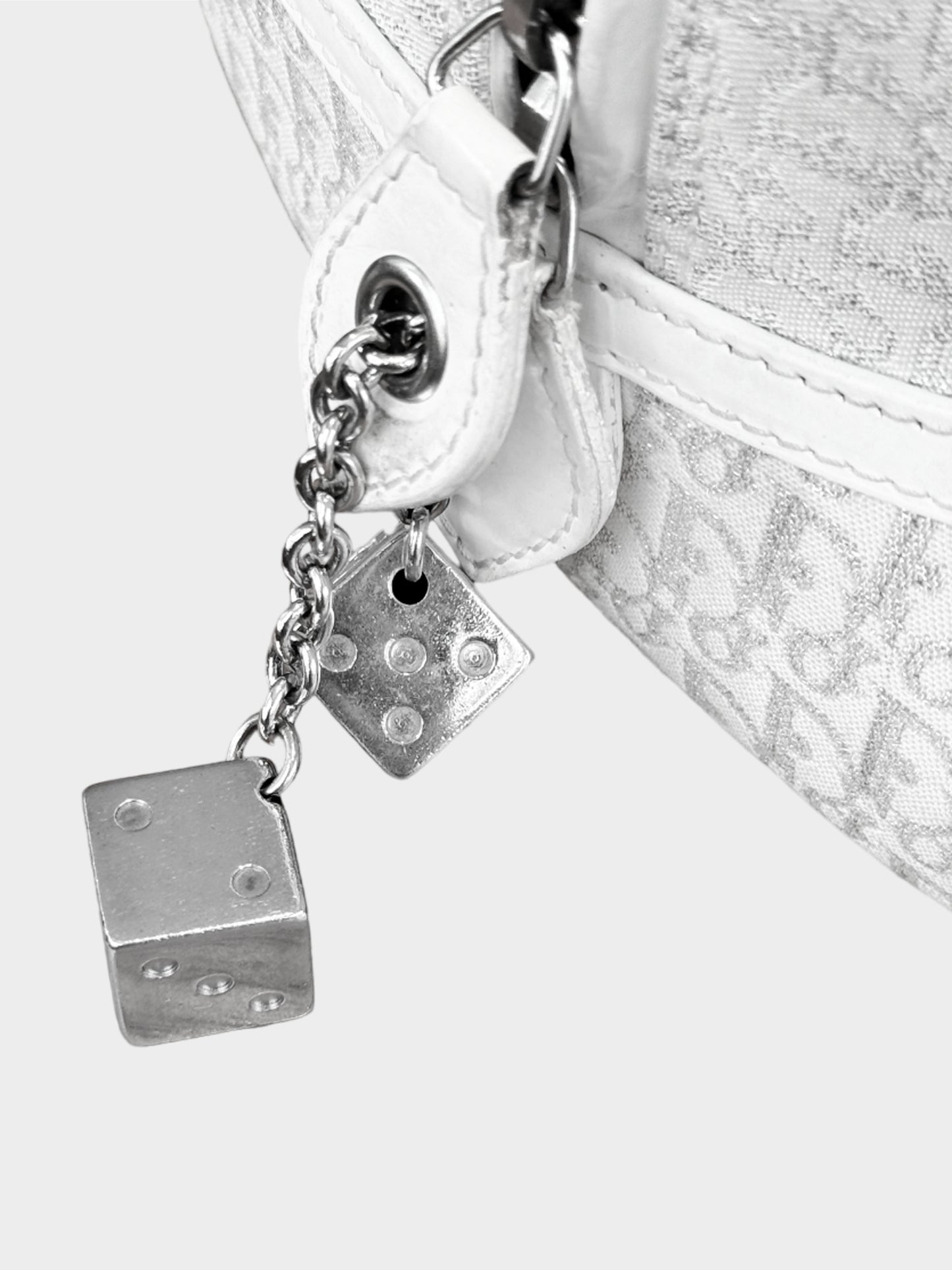 Christian Dior by John Galliano 2000s White Oblique Gambler Dice Bowler Bag
