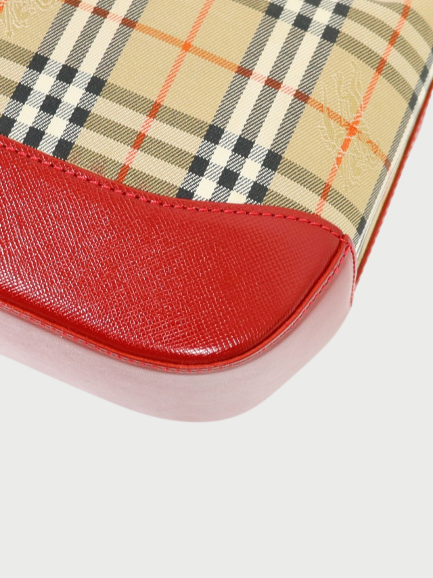 Burberry 2000s Beige Red Check Canvas Leather One Shoulder Bag