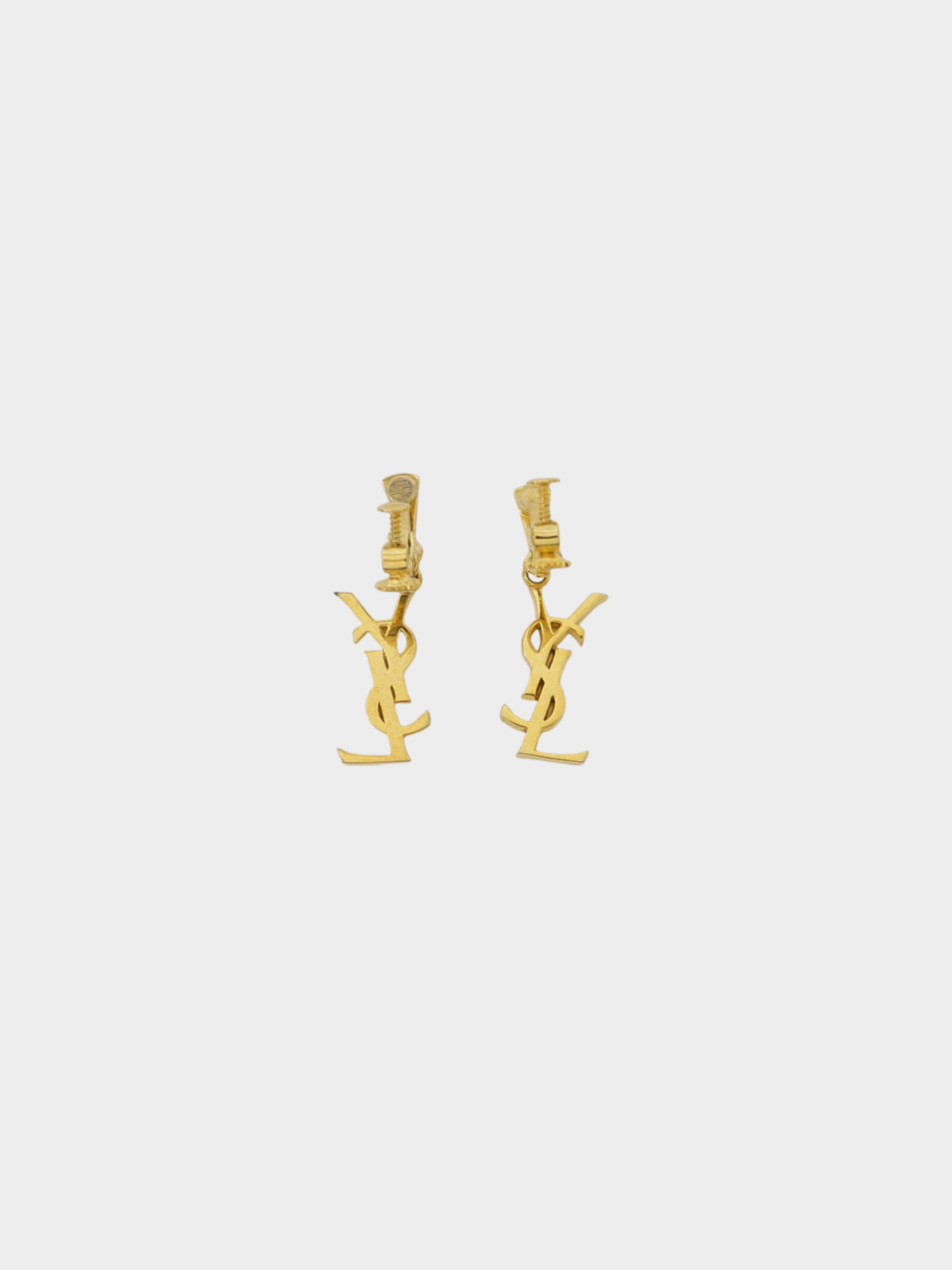 Yves Saint Laurent 2000s Gold Plated Metal Logo Earrings
