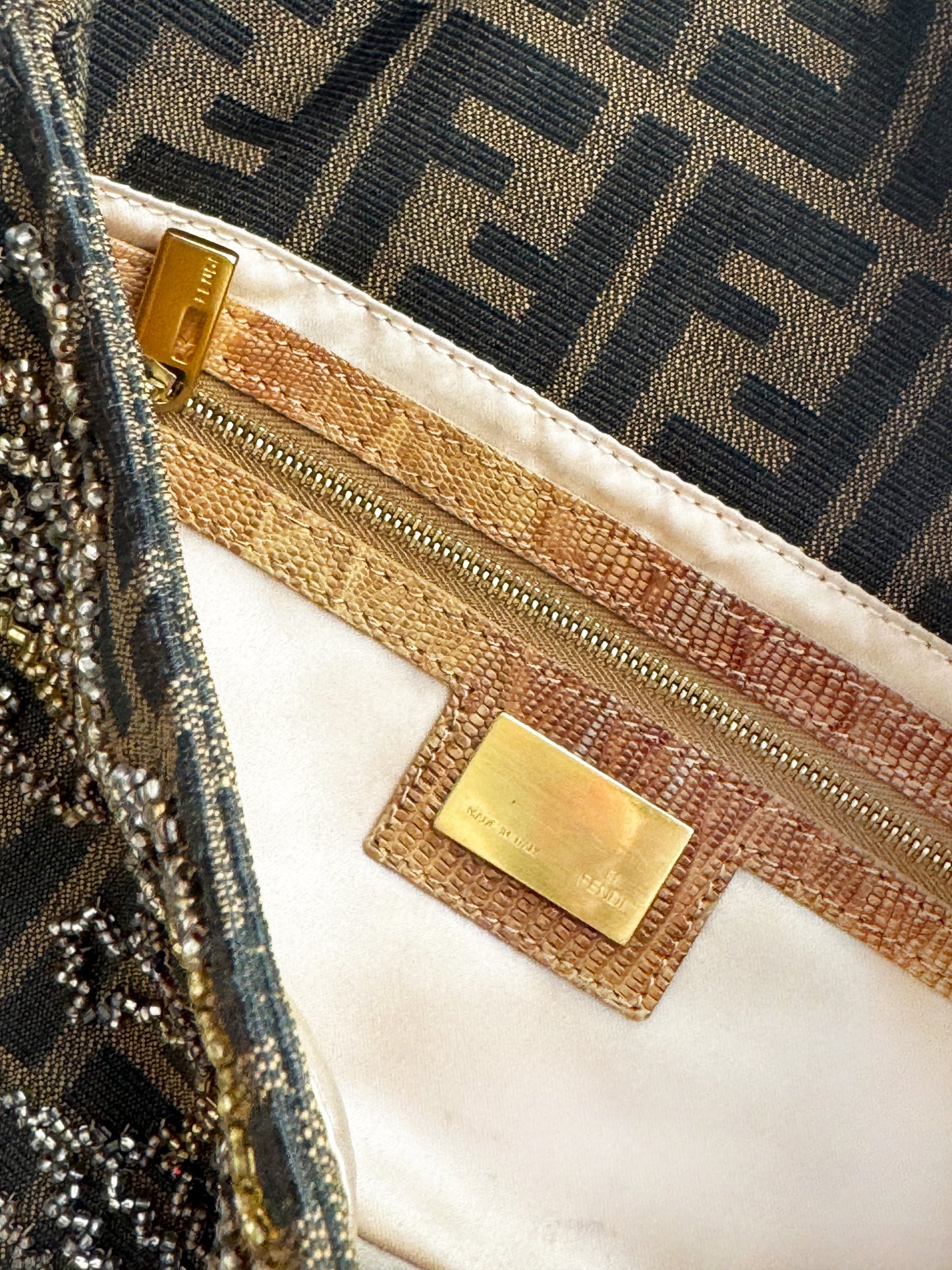 Fendi 2000s Zucca Lizard Beaded Baguette