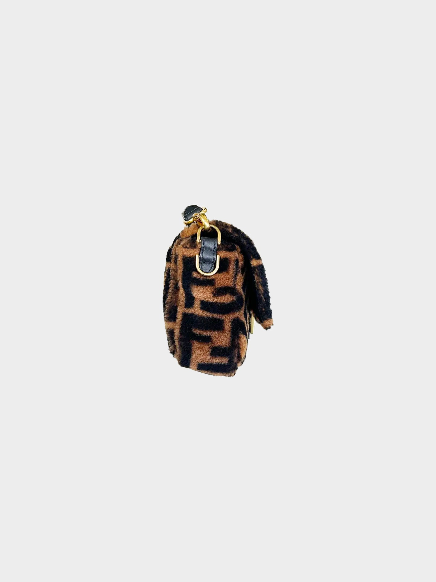Fendi 2020s Brown Zucca Print Sheepskin Baguette