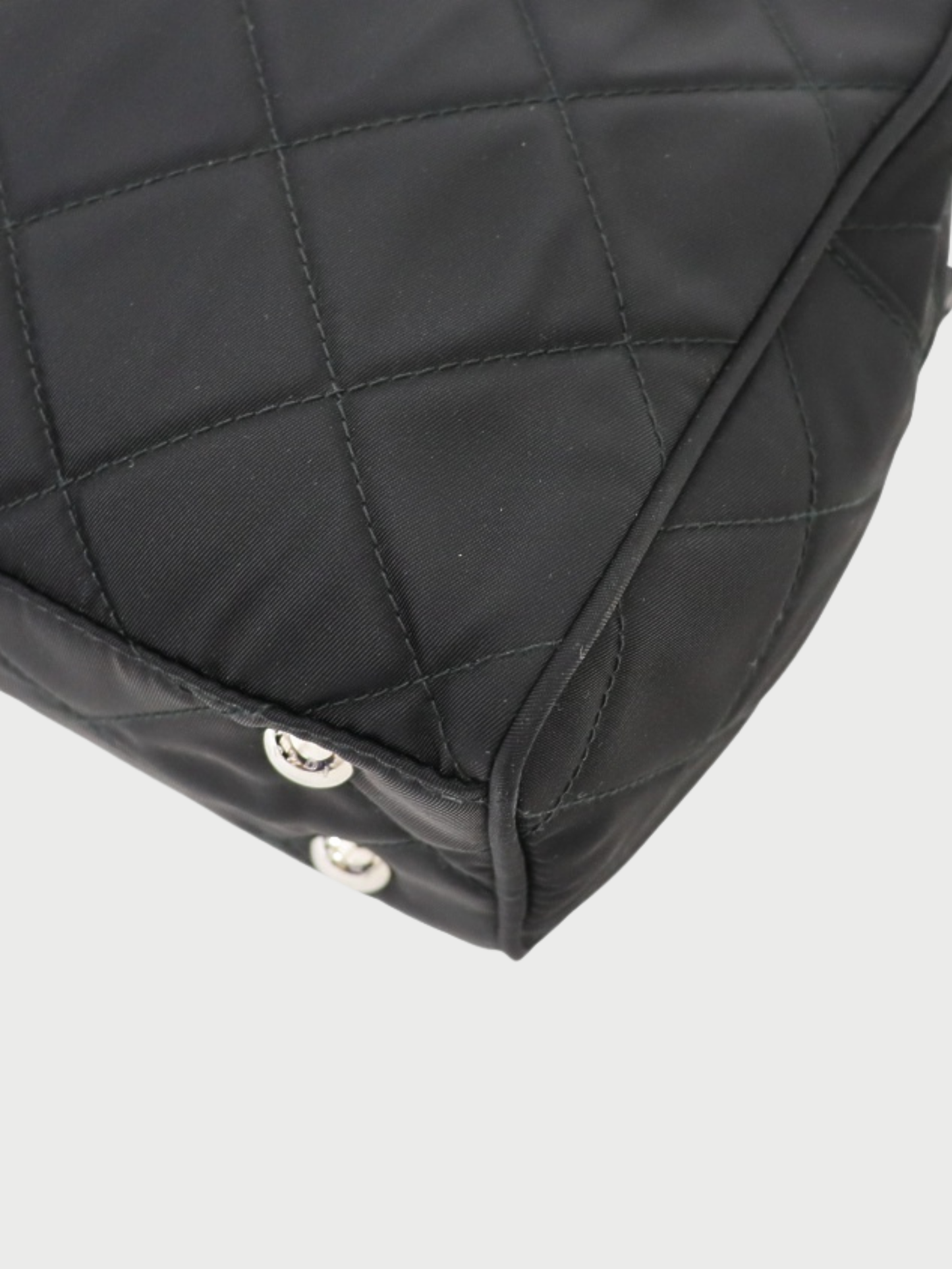 Prada 2000s Black Quilted Nylon Leather Triangle Logo Chain Tote Bag