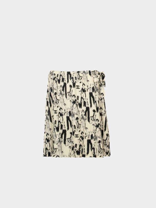 Chanel SS 2003 Black and White Silk Silhouette Skirt