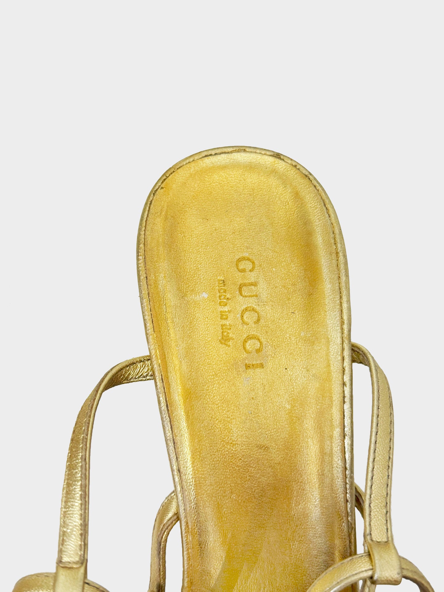 Gucci by Tom Ford 2000s Gold Leather GG Emblem Slingback Heels