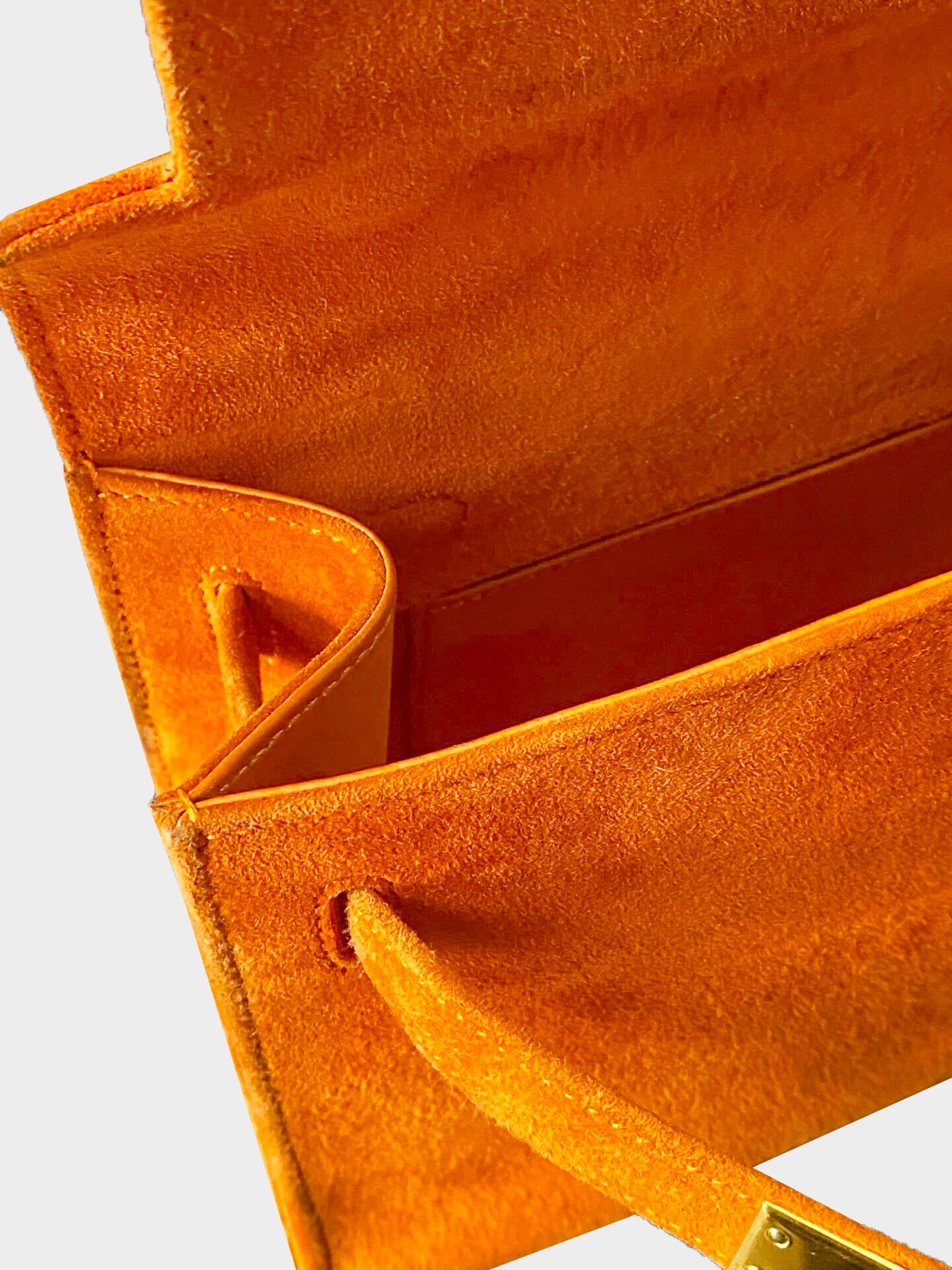 Hermès 2005 Orange Suede Mini Kelly Pochette