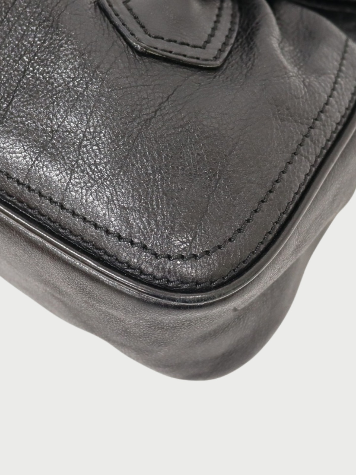 Celine 2000s Black Leather Logo Buckle Handbag