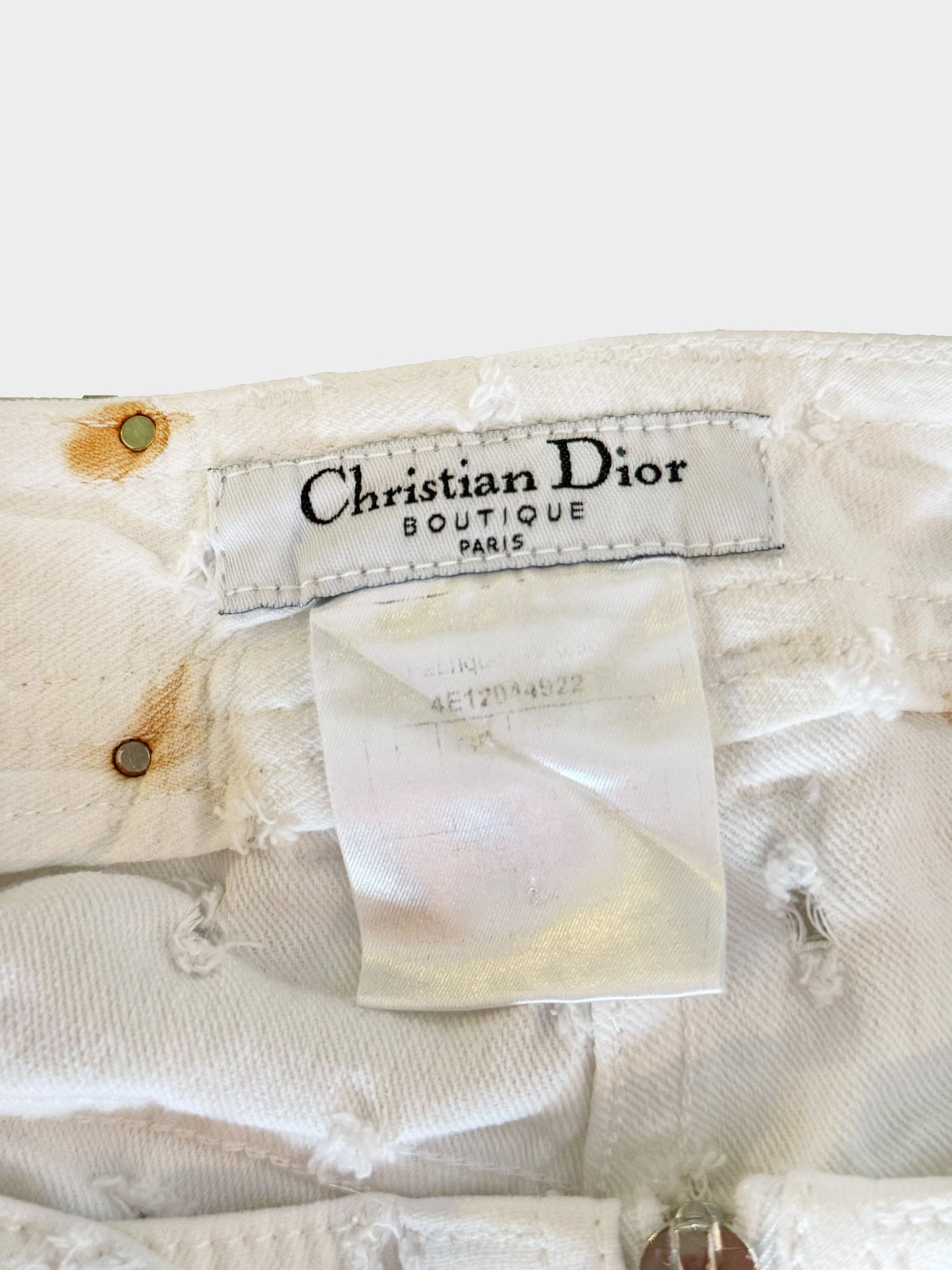 Christian Dior by John Galliano FW 2004 White Distressed Straight Leg Jeans