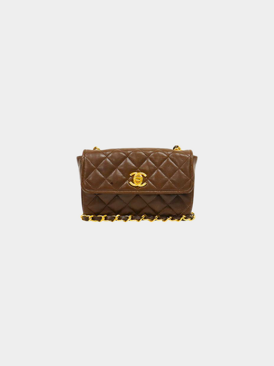 Chanel 2010s Brown Quilted Mini Chain Shoulder Bag