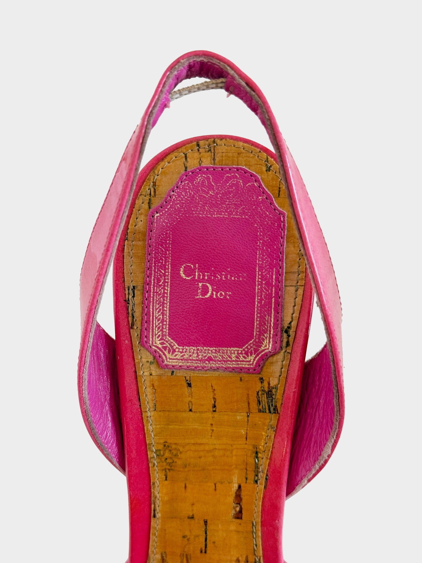 Christian Dior 2000s Pink Patent Leather Bow and Wooden Heels