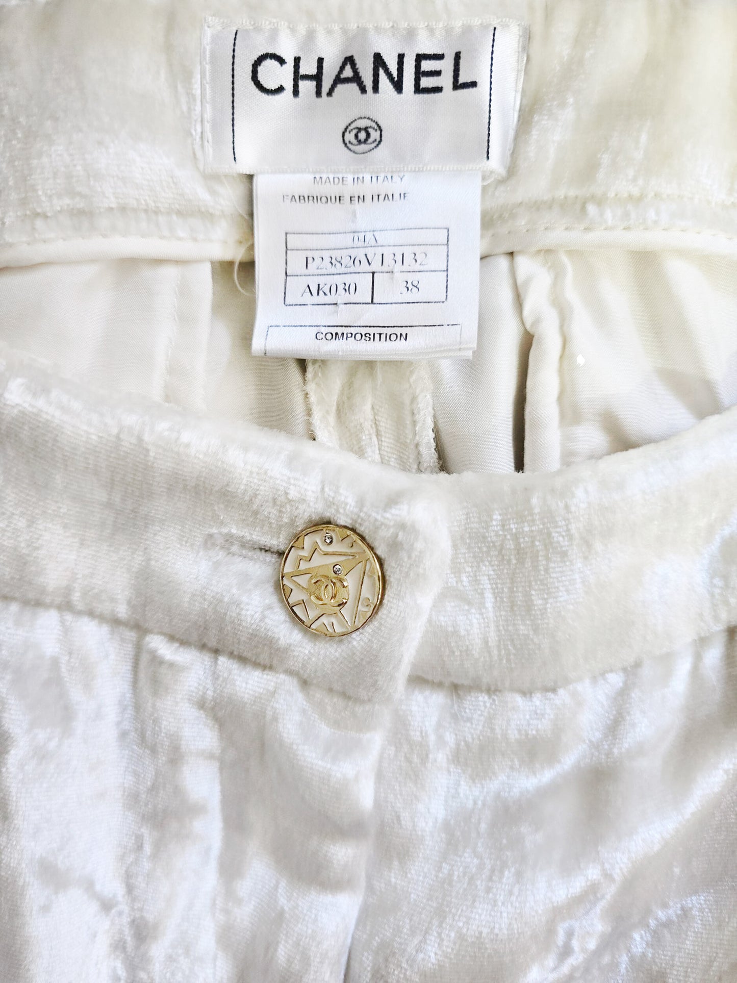 Chanel Fall 2004 Ivory Velvet Straight-cut Trousers