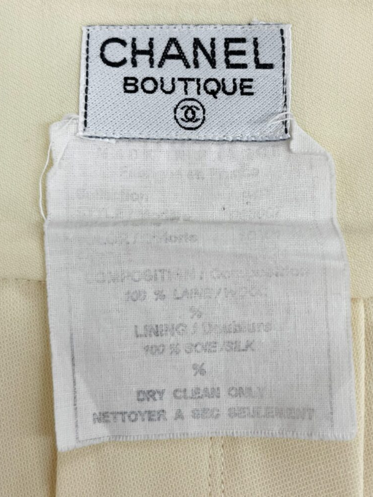 Chanel 1994 Cream Wool Pleated Logo Button Skirt