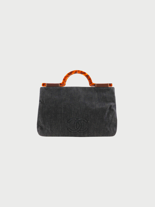 Chanel 1990s Blue Denim COCO Mark Handbag