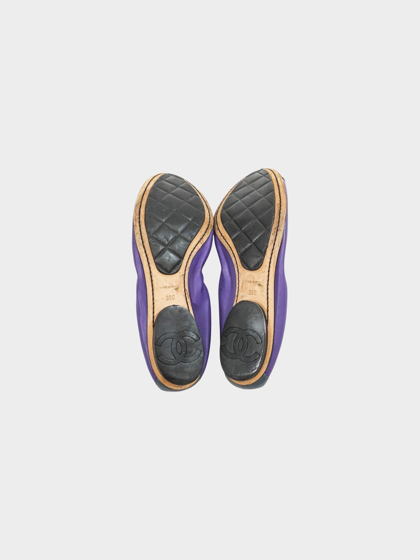 Chanel 2000s Purple and Blue Leather Camellia Ballet Flats
