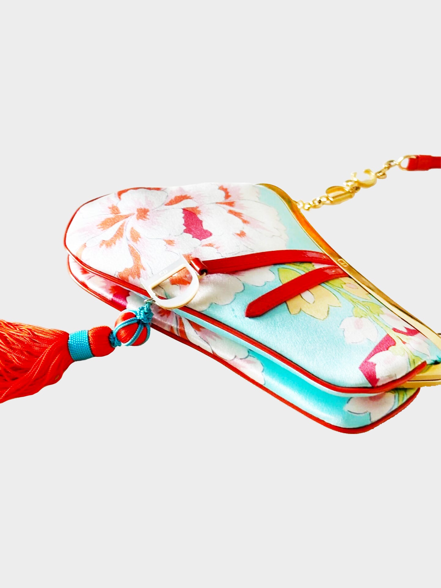 Christian Dior FW 2003 Limited Edition Blue Silk Oriental Floral Print Saddle Bag