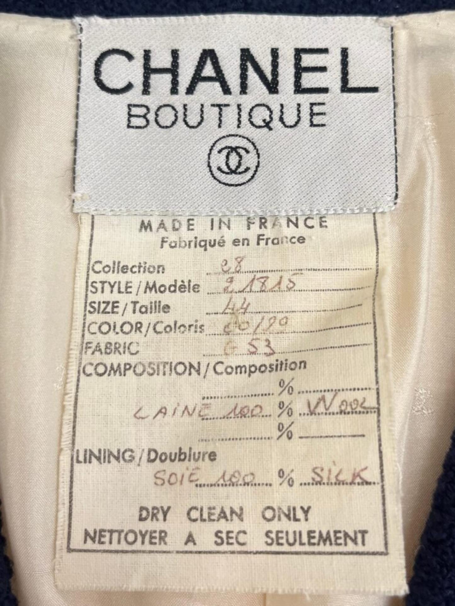Chanel SS 1992 Ivory Navy Tweed Camellia Button Blazer
