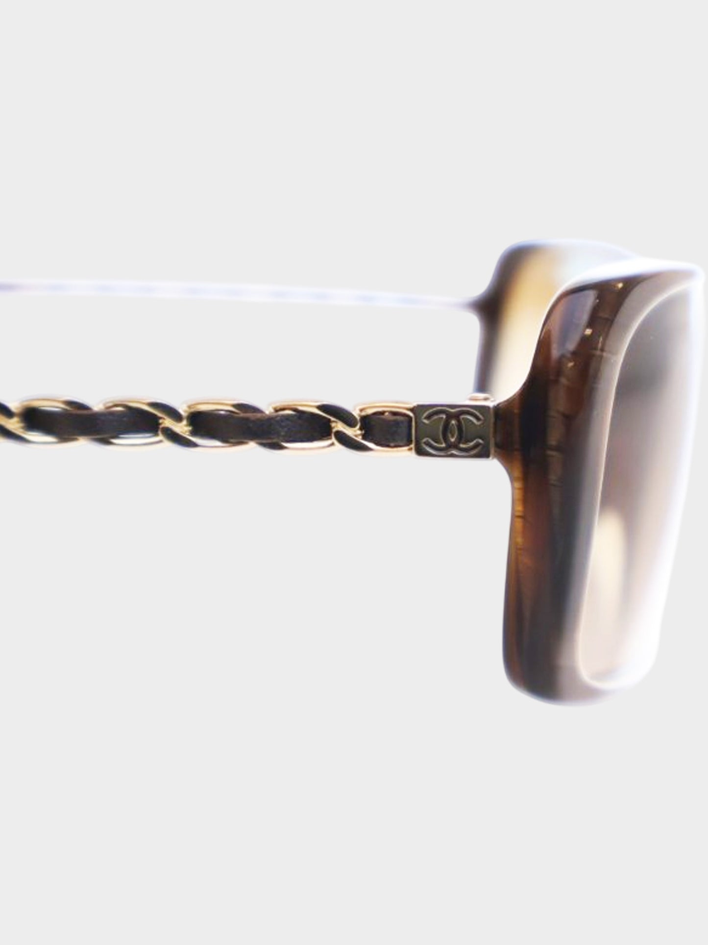 Chanel Early 2010s Brown and Gold Chain Link Sunglasses
