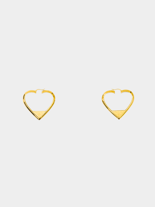 Prada 2000s Gold Heart Hoop Earrings