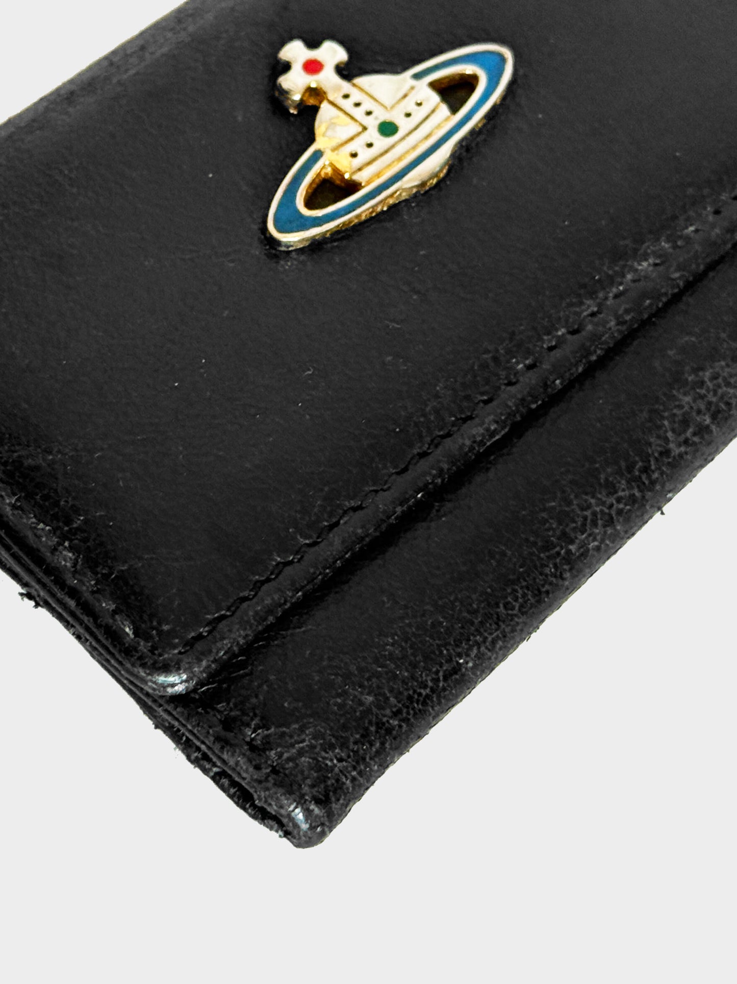 Vivienne Westwood 2000s Black Leather Orb Key Case