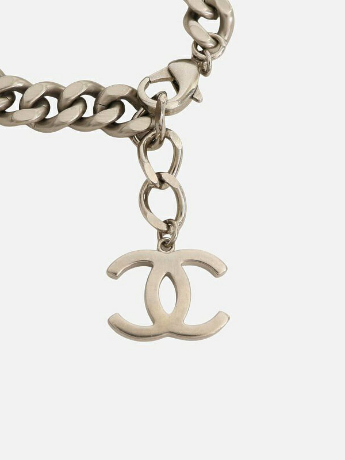 Chanel 2000s Silver Logo Plate Chain Bracelet