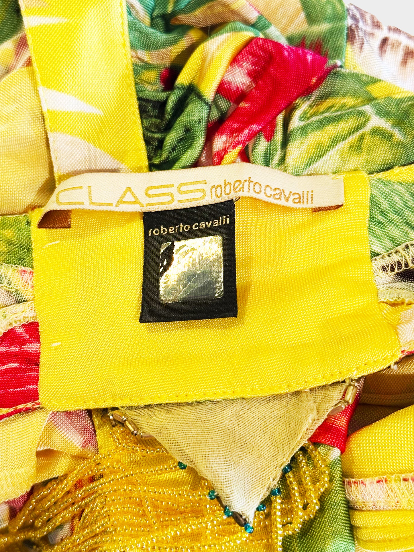 Roberto Cavalli 2000s Yellow Tropical Floral Print Button-down Dress